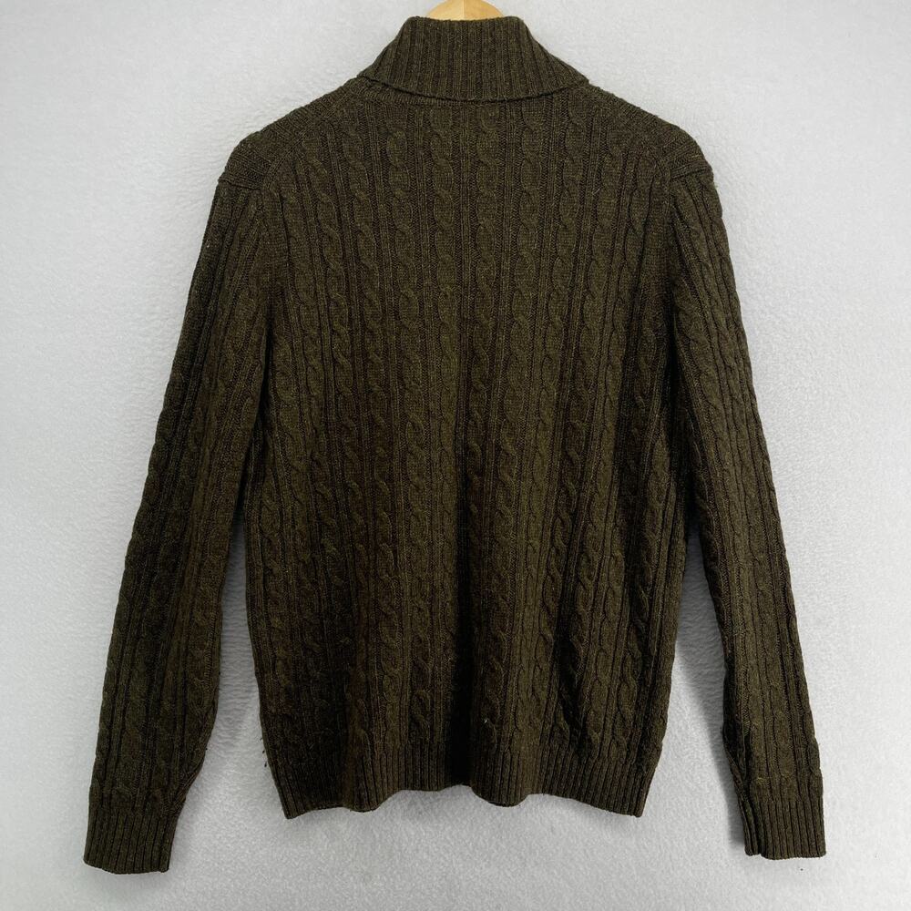UNIQLO Sweater Mens L Wool Blend Cable Turtleneck Pullover Jumper Green - Picture 3 of 11